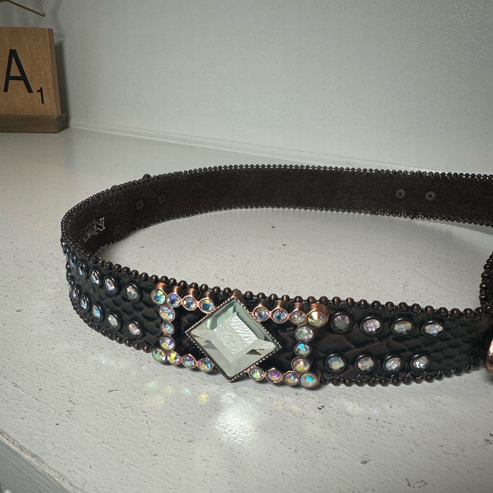 Nocona Western Rhinestone Belt Black Leather Size Small Cowgirl Bling - Picture 3 of 6